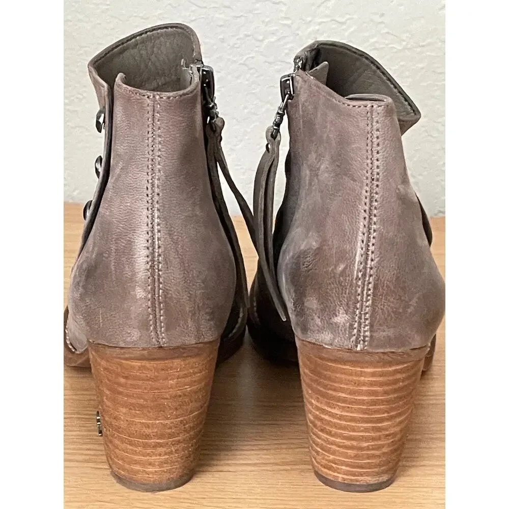 Sam Edelman Mariella Studded Leather Western Ankle Boots Taupe Gray 6.5